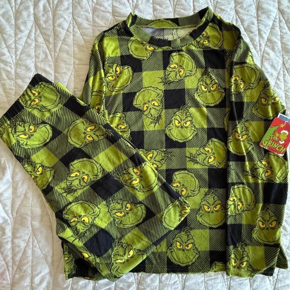 Dr. Seuss The Grinch Pajama Set Mens Large Green‎ NWT Buffalo Plaid Sleepwear